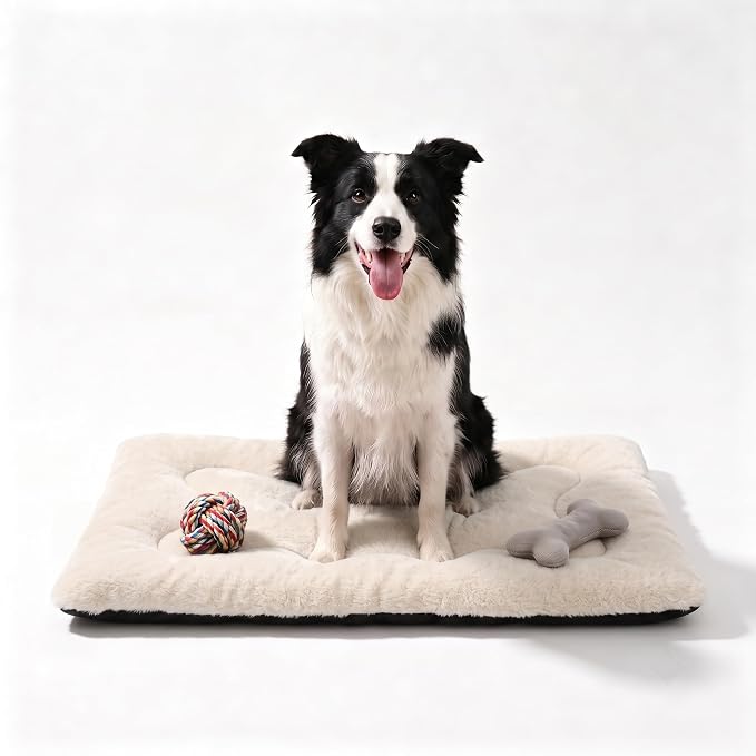 Dog Bed 36" for Metal Crate Pad,Washable Sleeping Mat for Medium/Large Pets | Soft faux rabbit fur, non-slip,machine wash/dry, plush cushioning, for crates, floors & travel, multiple sizes for all breeds by Poimerk