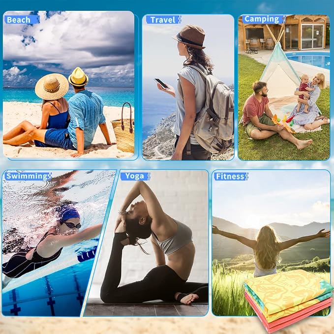2 Pack Microfiber Lightweight Beach Towel 71"x32" Oversized Extra Large Thin Sand Free Towels Travel Swim Pool Yoga Gym Camping for Adults Women Men Beach Essentials Accessories Vacation Gift - Image 7