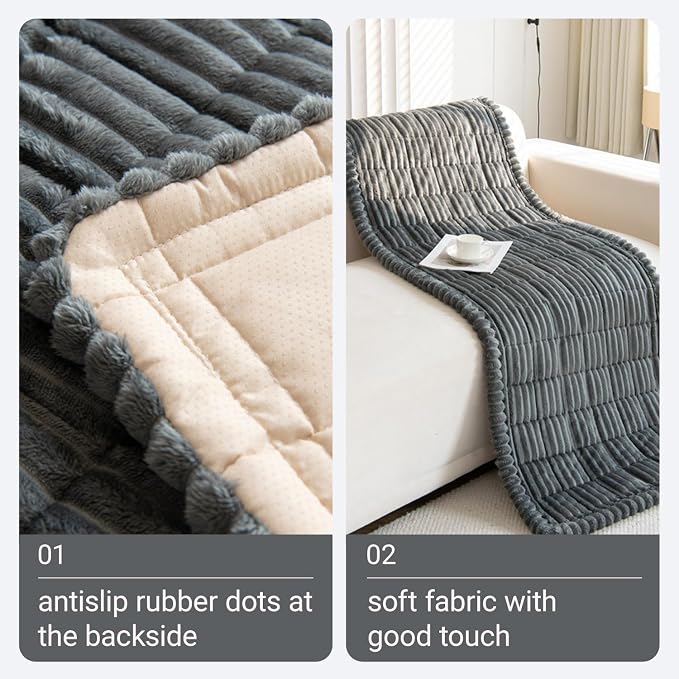 Pet Couch Cover Dogs Washable Non-Slip Couch Protector Fuzzy Dog Sofa Covers for 3 Cushion Dog Friendly Couch Protector Mat for Couches and Sofas Dark Gray, 27.6 x 70.9 - Image 2