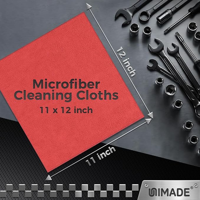UNIMADE Microfiber Cleaning Cloth, 24 Pack Reusable Microfiber Towels | for Cars Lint Free Cleaning Shop Towel Rags for Home Kitchen Automotive Bar Mechanic Restaurant Garage, 11"x 12", Red - Image 3