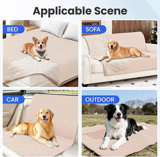Waterproof Dog Blanket, Non-Slip Soft Pet Bed Cover, Couch Cover for Dogs Washable, Protects Sofa, Furniture, Crate, Car, Tear Resistant Leakproof Pet Blanket (52x82 Inch, Beige) - Image 5
