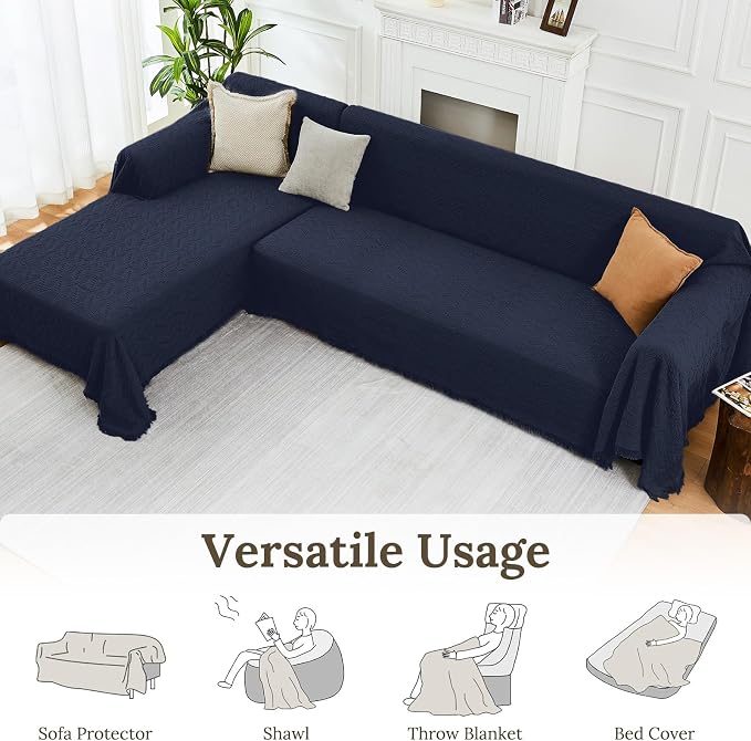 HOMERILLA 2 Piece Sectional Couch Cover for L Shape Sofa Midnight Blue XXXL | Washable Fabric, Anti-Pet Hair, Stain & Wear Resistant, Multiuse Sofa Blanket Protector, Pet Friendly Easy Installation - Image 6