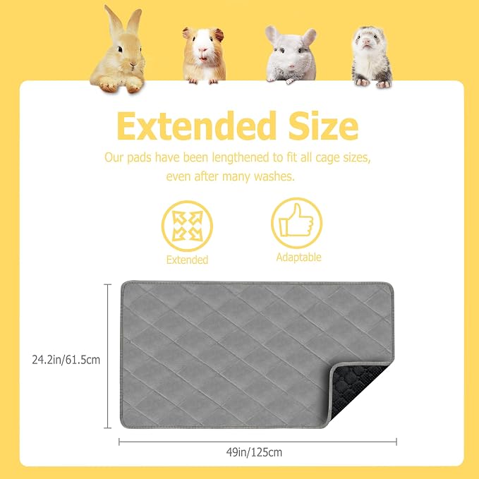 Guinea Pig Bedding, 49x24IN 2Pack Fleece Cage Liner for Midwest Cage, Super Absorbent & Odor Control & Waterproof & Reusable Washable Guinea Pig Liner, Pee Pad Mat for Small Animal, Rabbit, Bunny - Image 3