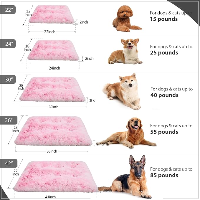 XL Dog Bed Large Crate Pad 42", Washable Pink Plush Soft Pet Bed Mat | Machine Washable, Anti-Slip Bottom, Dog Mats for Sleeping, Kennel Pad 41*27", Ultra Soft Cozy, Easy to Care, 85 lbs - Image 6