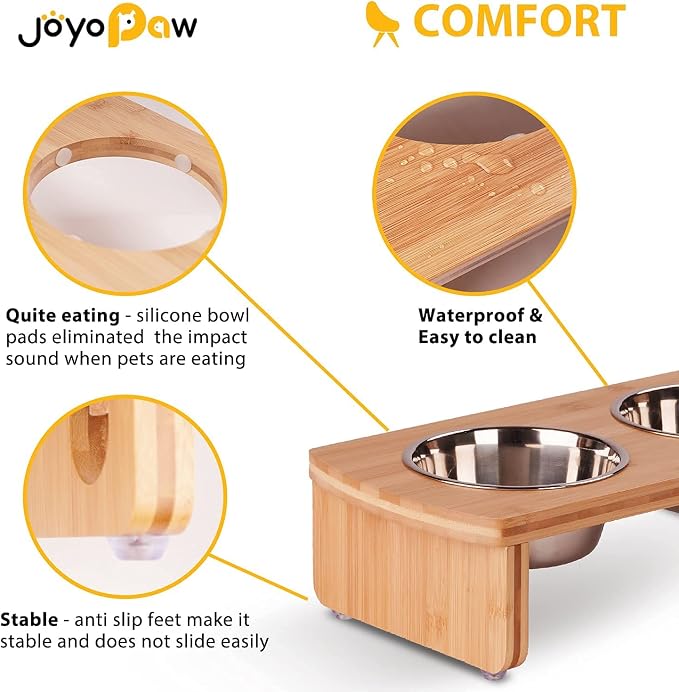 Elevated Dog Bowls, Bamboo Raised Dog Bowl for Small Dogs & Cats, with 2 Stainless Steel Bowls (4'' Tall-20oz Bowl) - Image 3
