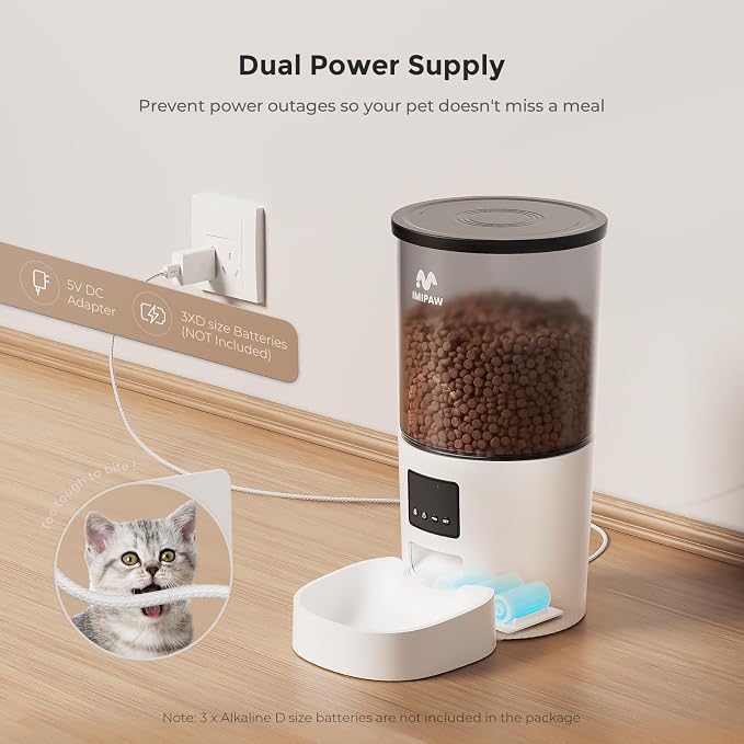 IMIPAW Automatic Cat Feeder, 5L Pet Dry Food Dispenser with Timed Programmable Portion Control, Dual Power Backup, with Desiccant Bag, 1-10 Meals, Easy Set Up, 10 Meals Per Day for Cats and Puppies - Image 4