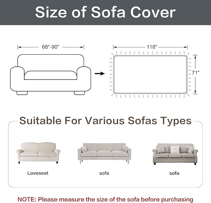 Loom and Mill Chenille Jacquard Sofa Covers, Blue-Grey+Khaki, 71"x118" | Elegant Acanthus Sofa Throw Cover with Tassels for 2-3 Cushion Couch, Sectional Couch Cover Sofa Slipcover for Dogs Pets - Image 3