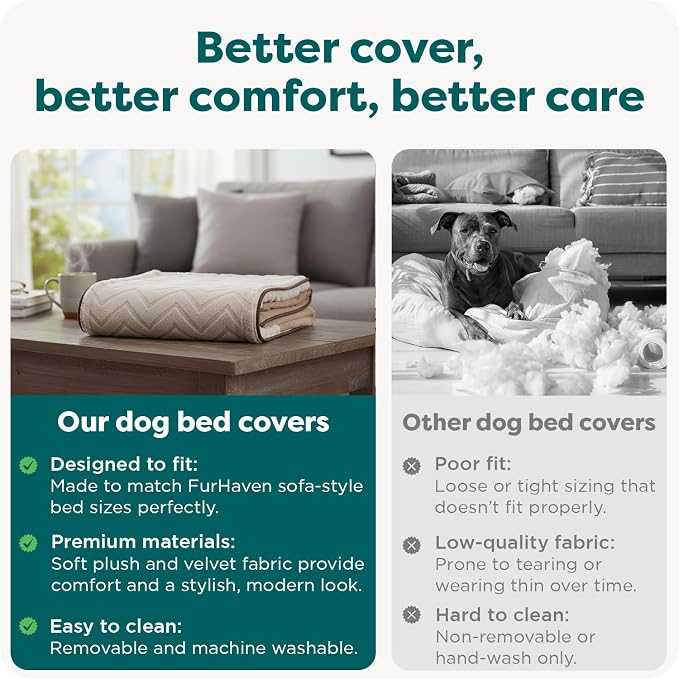 FurHaven Dog Bed Cover Replacement, Sofa-Style Design with Soft, Breathable Fabric for Cozy Comfort, Machine Washable, Jumbo XL, Plush & Velvet Waves, Brownstone - Image 7