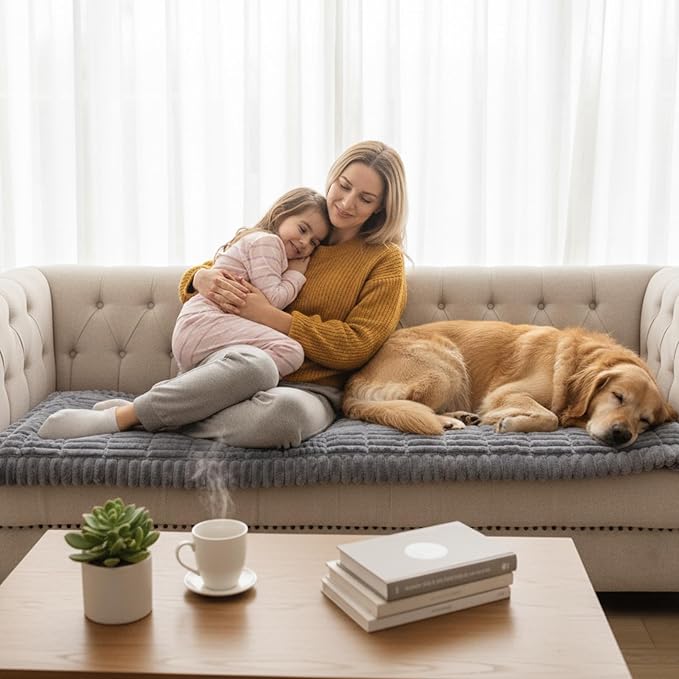 Fixwal Waterproof Flannel Dog Couch Cover, 27.6" x 82.7", Light Gray | Integrated TPU Barrier, Non-Slip Backing, Machine Washable, Pet Friendly, Easy Clean Pet Hair, Soft Sofa Cushion Protector - Image 8