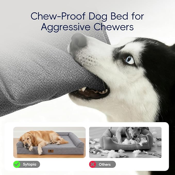 Sytopia 42 Inch Indestructible Dog Beds for Large Dogs, Big Chew Proof Orthopedic Egg Crate Foam Pet Bed with Washable Removable Cover and Anti-Slip Bottom, Grey - Image 2
