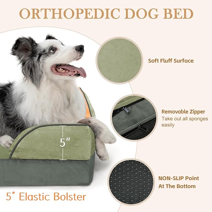 Comfort Expression Orthopedic Dog Beds for Large Sized Dog with Bolster | Waterproof Dog Couch Bed with Washable Cover & Non-Slip Bottom, Supportive Egg Crate Foam Large Pet Bed, 36x27 Inch - Image 6