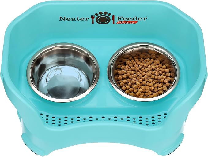 Neater Pet Brands Neater Feeder Deluxe Mess Proof Dog Bowls Elevated for Medium Dogs 19-40 lbs, Made in USA, No Spill Raised Dog Food Bowl Stand Feeding Station, Food and Water Bowl Set, Aquamarine - Image 7
