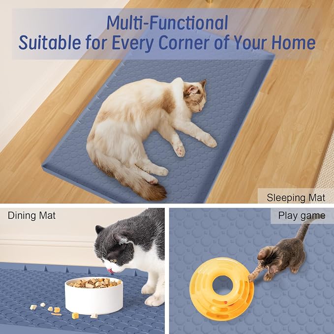 Silicone Large Cat Litter Mat 34" X 22", Cat Mat for Litter Box, Cats Litter Trapping Mat, Non-Slip and Waterproof, Raised Edges, Blue - Image 6