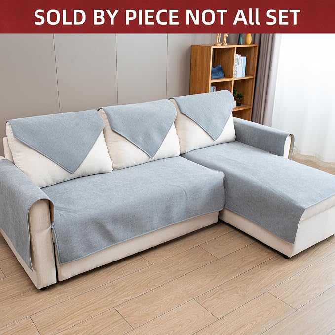 Couch Cover Sectional Couch Covers Non Slip Sofa Covers Washable for 3 Cushion Couch L Shaped Couch Protector Sofa Slipcovers for Kids Dogs Pets,Chenille,Light Gray,36''x36''(Only 1 Piece) - Image 2