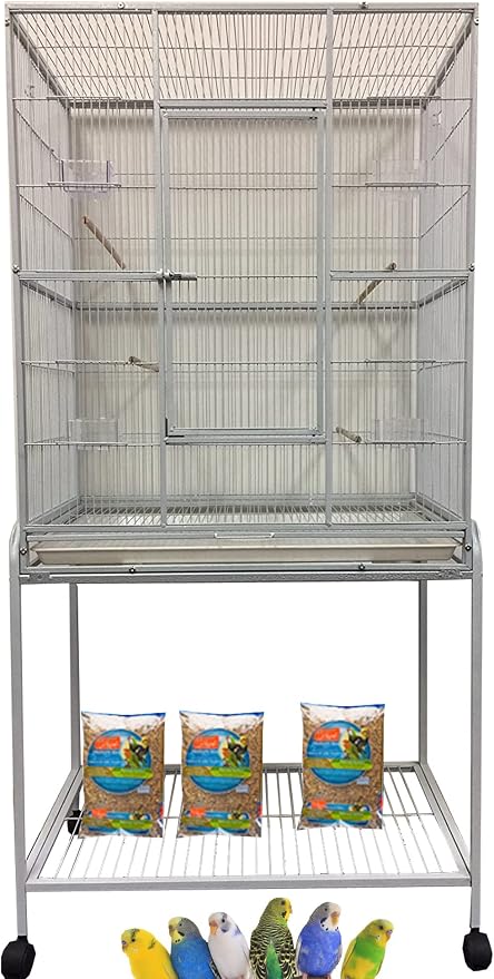 54-Inch Large Wrought Iron Metal Bird Flight Breeder Cage Tight 1/2-Inch Bar Spacing with Side Breeding Nesting Box Doors with Removable Rolling Stand by Mcage