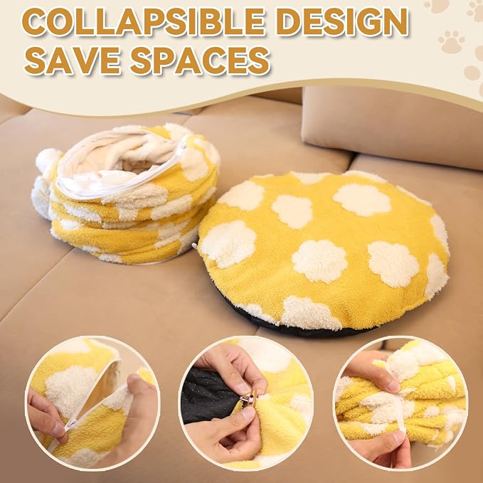Donut Cat Tunnel Bed with 4 Peekaboo Holes, Multi-Cat Play Tube & Cozy Cave, Plush Indoor Kitten Toy Tent, Machine Washable and Collapsible - Image 6