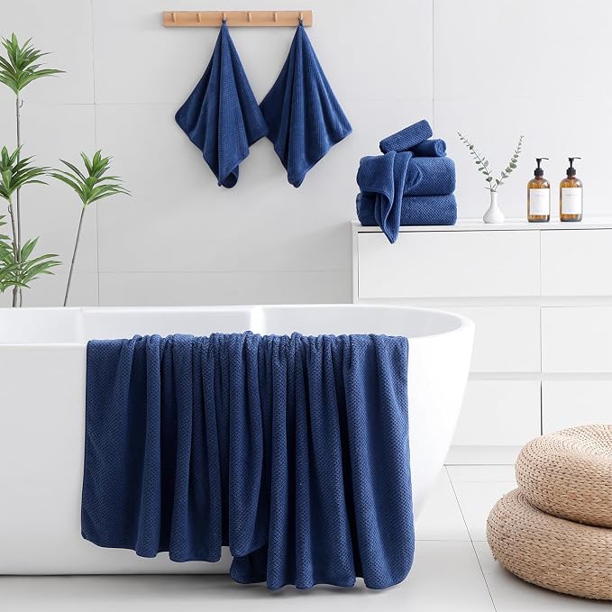 18 Piece Microfiber Bath Towels Set - 6 Bath Sheets,6 Hand Towels And 6 Washcloths,Soft Family Towels,Highly Absorbent Bathroom Towel,Quick Dry Shower Towel Luxury Towels For Hotel Spa Dorm-Navy Blue - Image 4