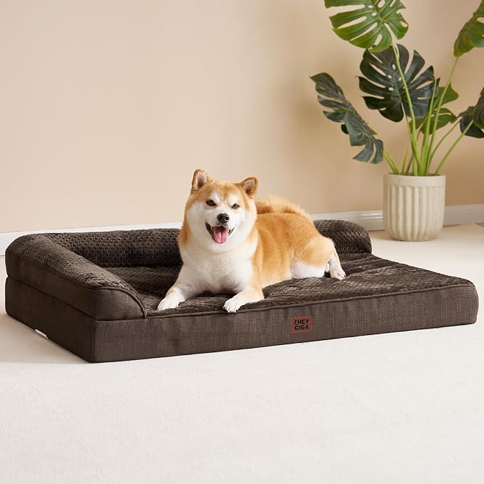 EHEYCIGA Orthopedic Dog Bed Medium Size Dogs, Memory Foam Dog Bed with Washable Removable Cover, Waterproof Pet Sofa Couch for Crate with Nonskid Bottom, 30x20x6,Brown - Image 9