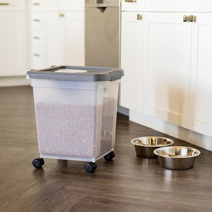 IRIS USA Airtight Dog Food Storage Container 25 lbs, Removable Wheels, for Dog Cat Bird and Other Pets, Food Storage Bin, Keep Fresh, Made in USA, Clear/Dark Gray - Image 4