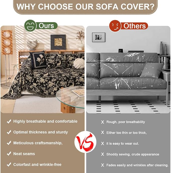 ROOMLIFE Boho Couch Covers for Sofa Washable for 3 Cushion Couch, Non Slip Furniture Protector Sofa Couch Cover for Dogs, Soft Breathable Sofa Slipcover, Couch Throw Blankets with Tassels 71''X150'' - Image 3