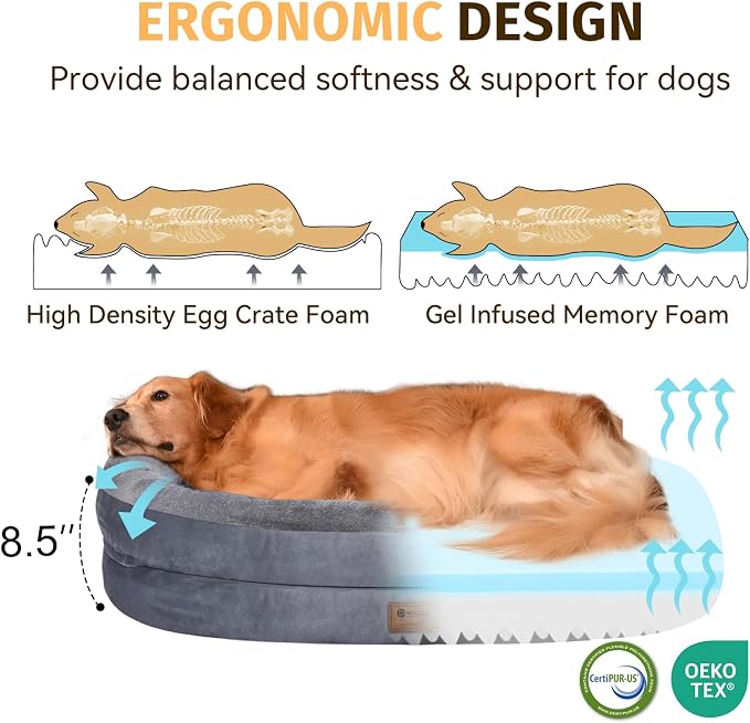 Orthopedic Jumbo Dog Bed for Extra Large Dogs, Giant Waterproof Dog Bed for Large Breed Dogs, Supportive Egg Crate Foam Pet Bed with Removable Washable Cover & Non-Slip Bottom, Dark Grey - Image 3