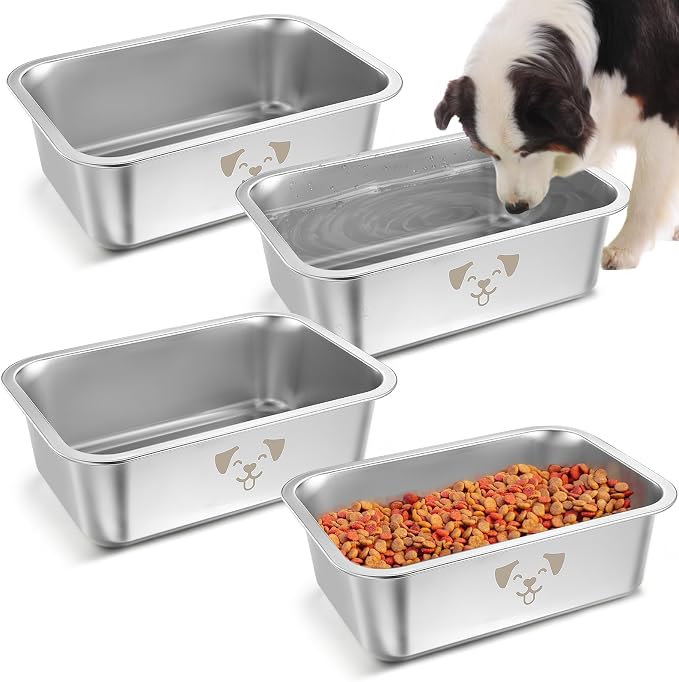 Sweetude 4 Pcs Stainless Steel Dog Bowls Bulk High Capacity Metal Dogs Food and Water Bowls for Large Dogs Pets(Silver,1.25 Gallon) by Sweetude