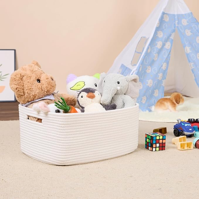 MiniArk Large Storage Baskets for Shelves, 17 x 13 x 7.5” Closet Organizers Bins for Clothes Blanket Towels, Baby Nursery, Toy Baskets Box, Woven Rope Baskets, 3 Packs Off White - Image 5