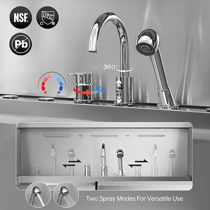 POLIMO Dog Washing Station with LED Display 50" (Left Ramp), 304 Stainless Steel Dog Bathtub for Large Medium Small Dogs, Professional Pet Grooming Tub with Faucet, Storage Drawer, Floor Grate, Window - Image 6