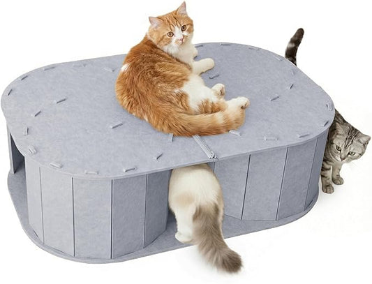 PETKARAY Large Felt Cat Tunnel, Double S-Shaped Hideaway for Indoor Cats, Interactive Cat Bed Cave and Hideout, 34x22.8x10.2 inches Grey by PETKARAY