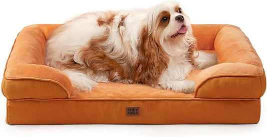EHEYCIGA Orthopedic Dog Beds Large Sized Dog, Waterproof Washable Pet Bed | Non-Slip Bottom and Egg-Crate Memory Foam XL Dog Couch Bed with Washable Removable Cover, Pumpkin Orange by EHEYCIGA