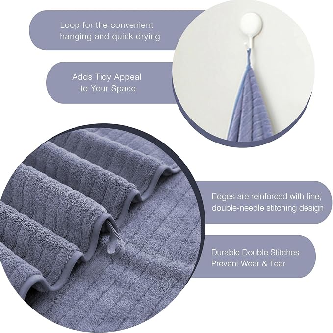 18 Piece Family Bath Towel Set Include 6 Bath Towels,6 Hand Towels and 6 Washcloths Soft Bathroom Towel with Hanging Loops,Highly Absorbent Quick Dry Towels Set for Bathroom,Hotel and Spa-Violet - Image 7