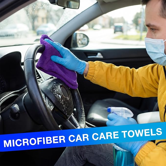 Nuenen 60 Pcs Microfiber Cleaning Cloths for Cars 16 x 16 Inch Ultra Absorbent Car Towels Drying Reusable Cleaning Supplies House Kitchen Window Microfiber Towel (Purple,Blue) - Image 4