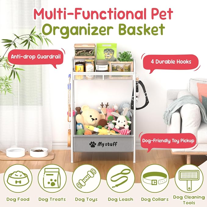 Kaiferty Medium Dog Toy basket, Toy Box for Dogs, Pet Toys Bin Dog Metal Wire Basket for Toys, Food Storage, Storage Organizer Chest Storage, Toy Box for Living Room Area (White) - Image 7