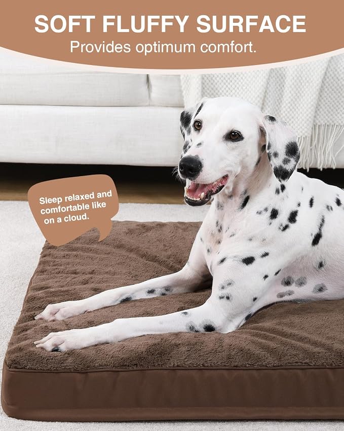 KSIIA Orthopedic Dog Bed for Extra Large Dogs with Waterproof, Brown, 47x29 | Deluxe Soft Plush Dog Crate Bed, Washable Pet Mat with Removable Cover & Egg Crate Foam for Extra Large Dogs Sleeping - Image 3