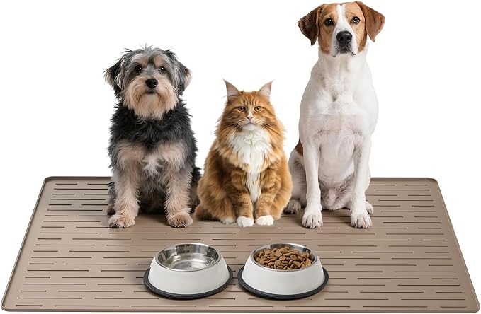 Large Dog Mats for Food and Water, 32"x24" Waterproof Pet Food Mats for Floor Nonslip Silicone Bowl Mats with Raised Edges by Unknown