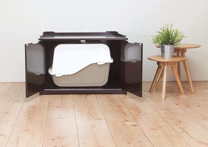 Trixie XL Furniture Litter Box Enclosure (Espresso Brown), Hidden Litter Box for Cats with Openings on Either Ends & Large Ventilations Slots, Double Doors for Easy Cleaning, Removable Divider - Image 7