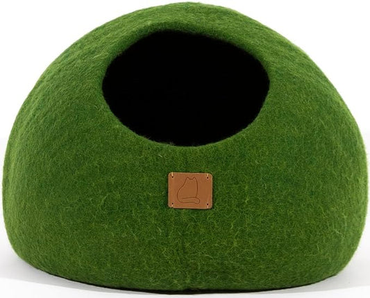 Best Aesthetic Cat Bed - Premium Felted Wool Cat Cave Bed - Cozy Peekaboo Round Cave for Large or Small Cats (Small, Forest Green) by FuzzyCove