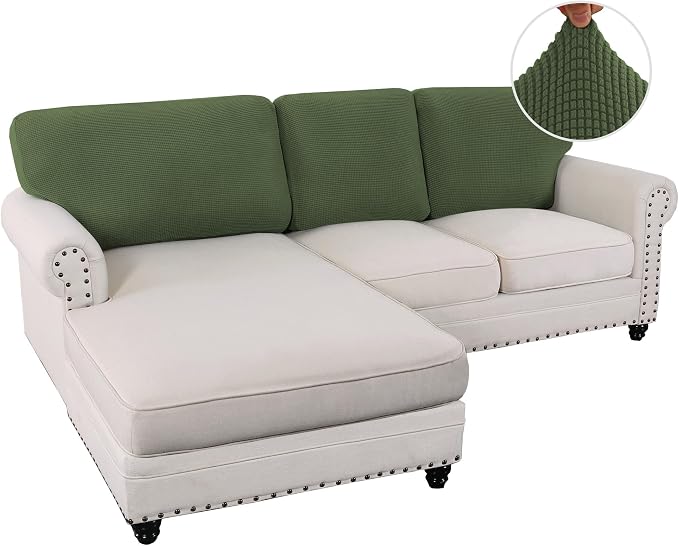 H.VERSAILTEX Backrest Cushion Covers Sectional Couch Back Cushion Covers for Sectional Sofa Set for Both Left/Right Couch (Back Only: 1 Chaise + 2 Sofa, Bronze Green) - Image 2