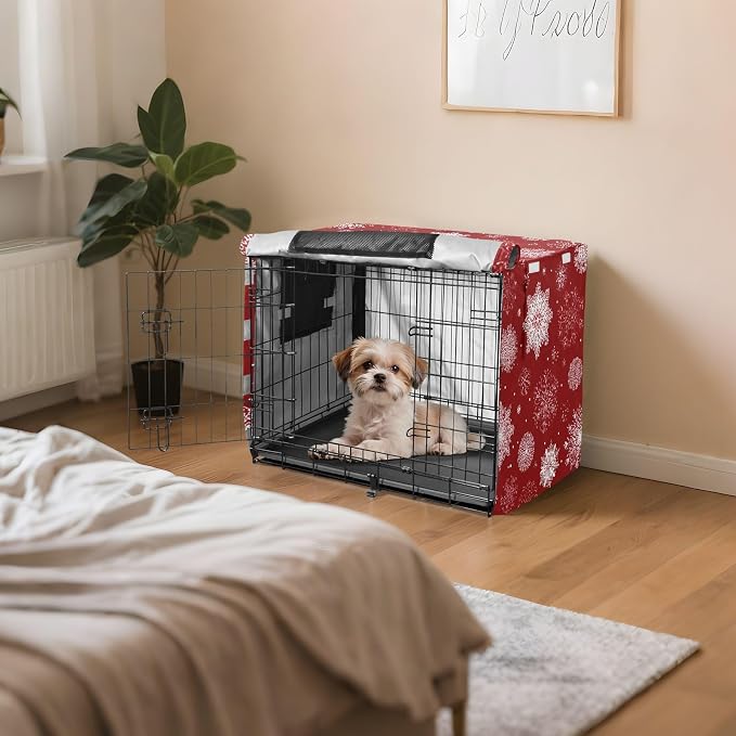 Dog Crate Cover Kennel Cover for Dog Cages Breathable for Wire Cage Indoor Outdoor Red Christmas Snowflakes - Image 7