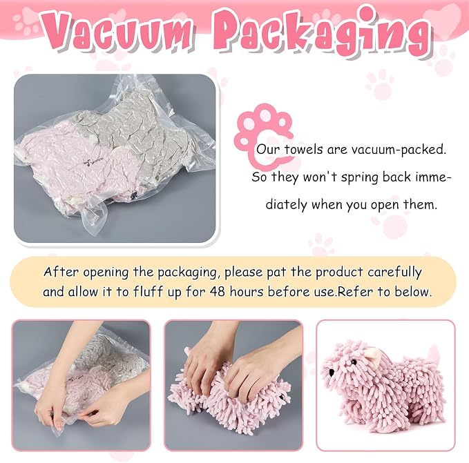 Tegeme 2 Pcs Chenille Dog Hand Towel Fuzzy Towel Absorbent Microfiber Soft for Bathroom Kitchen Washstand (Grey Pink,Standing Dog) - Image 3