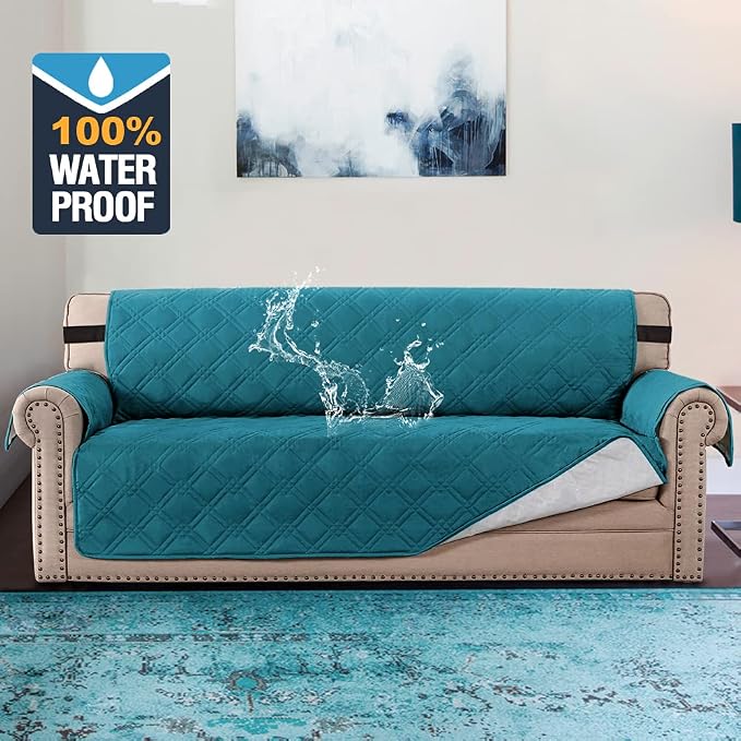 H.VERSAILTEX 100% Waterproof Sofa Slipcover Washable Sofa Cover Non-Slip Couch Cover for 3 Cushion Cover Furniture Protector for Pets Couch Cover with Puppy Paw Silicone Backing (XL Sofa, Dark Teal) - Image 2