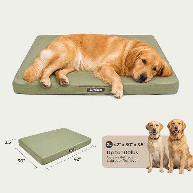 Sytopia 42 Inch Outdoor Waterproof Dog Bed for Extra Large Dogs, Orthopedic Egg Crate Foam Pet Mat with Removable Washable Cover, Durable Crate Mat for Patio, Deck, Camping, Travel, Green - Image 4