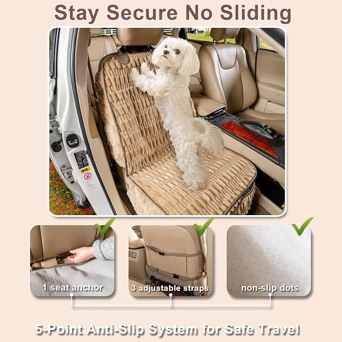 Dog Car Seat Cover Front Seat, Soft Plush Waterproof Protector,Tan | Non-Slip Backing, Side Flaps, Full Coverage, Hair, Dirt & Scratch Defense, Machine Washable, Fits Cars, SUVs & Trucks - Image 4