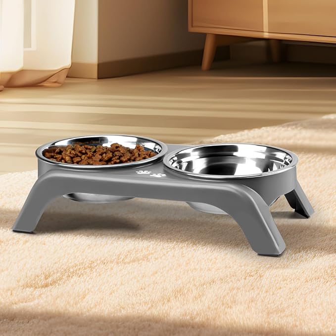 Elevated Dog Bowls for Small Dogs, 3” High Raised Dog Bowl Stand with Dual 5” Stainless Steel Bowls Non-Slip Pet Feeder for Puppy and Cats, Dishwasher Safe, Grey - Image 6