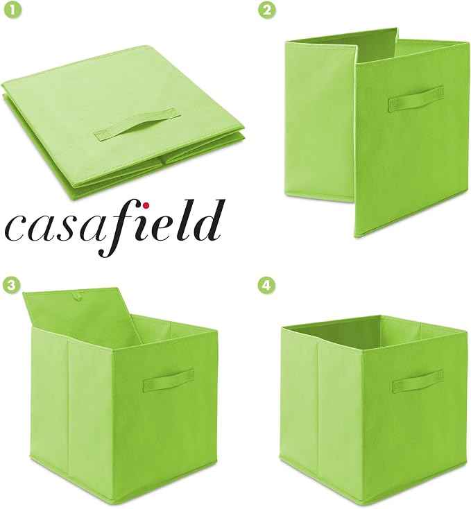 Casafield Set of 12 Collapsible Fabric Cube Storage Bins, Lime Green - 13" Foldable Cloth Baskets for Shelves, Cubby Organizers & More - Image 6