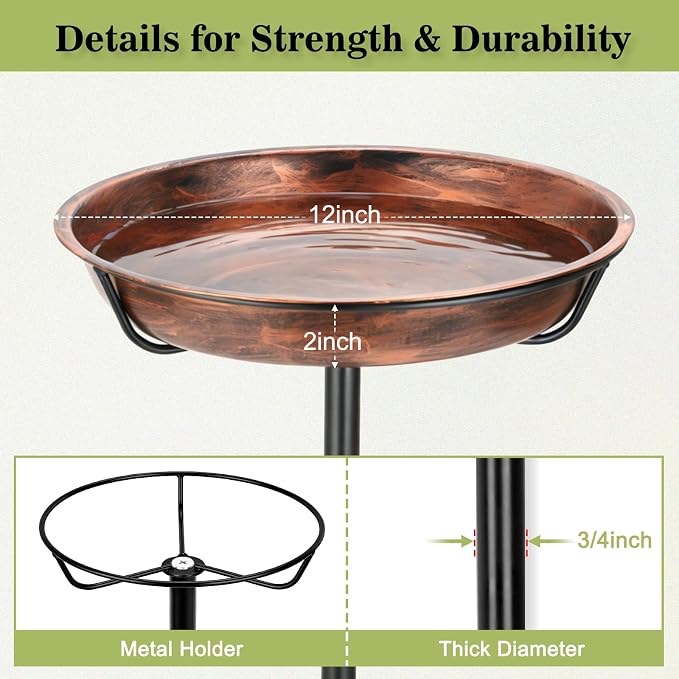 Gtongoko Metal Bird Bath for Outdoors, 34" Tall Bird Bath with 12" Removable Bowl, Heavy Duty 5-Prong Stable Base, Easy-to-Clean Heavy Duty Birdbath & Bird Feeder for Garden, Patio, Yard - Image 4