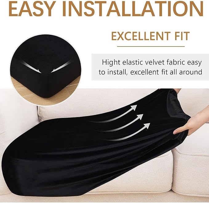 hyha Velvet Couch Cushion Covers, Sofa Covers for Cushion Couch Washable | Soft Plush Sofa Slipcover, Elastic Bottom, Non-Slip Wear Resistant Furniture Protector, Ideal For Pets & Kids, Chaise - Image 4