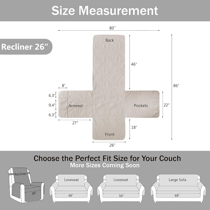Brown Recliner TV Chair Covers, Quilted Décor Water-Repellent Medium Lazy Boy Chair Covers, Pet Friendly ReclinerSlipovers for Dogs Cats, Washable Couch Cover (Recliner 26", Chocolate) - Image 7
