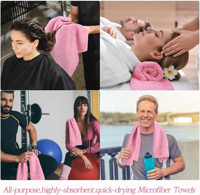 Shimeyao 40 Pack Bleach Proof Towels Microfiber Absorbent Resistant Hair Hand Towels Bulk Quick Dry for Barber Gym Bath Spa Shaving (Pink,16 x 29 Inch) - Image 6