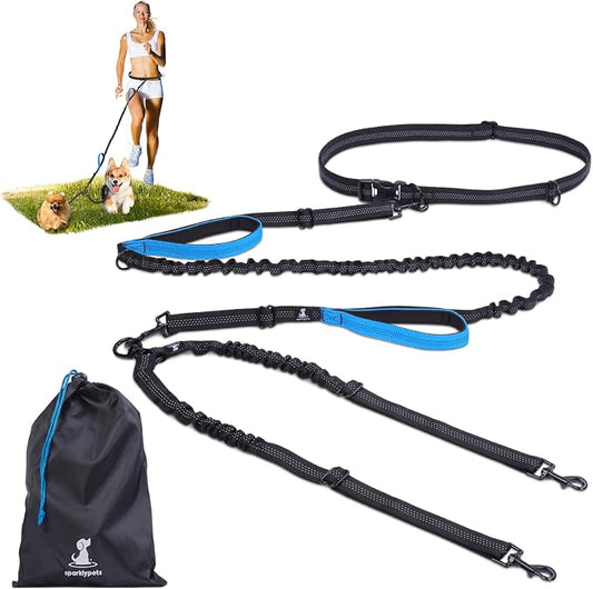 SparklyPets - Hands Free Double Dog Leash - Dual Dog Leash for 2 Small Dogs - with Padded Handles, Reflective Stitches - No Pull, Tangle Free, for Walking, Hiking, Canicross - for Small Dogs by SparklyPets